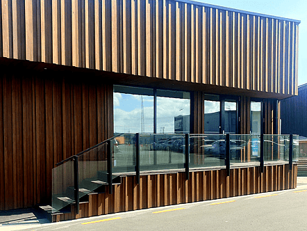 Face fixed post system with 10mm glass and handrail system