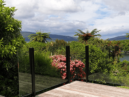 Face fixed post system balustrade with 13.52mm sentry glass and no handrail