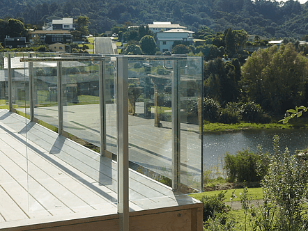Face fixed post system balustrade with interlinking handrail - silver pearl finish