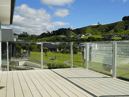 Face fixed post system balustrade with interlinking handrail - silver pearl finish
