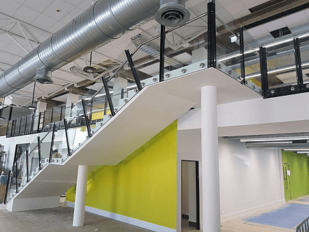 Rotorua Library single disc stand off balustrade with sentry glass and handrail