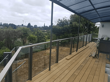 Face fixed post system balustrade with interlinking handrail - black & polish finish