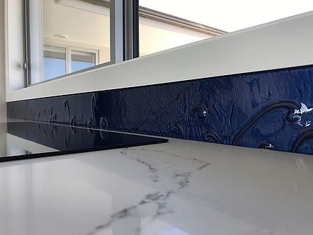 electric blue koru pattern splashback