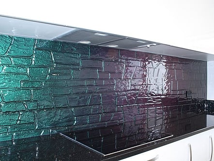Brick pattern with paua style paint finish splashback