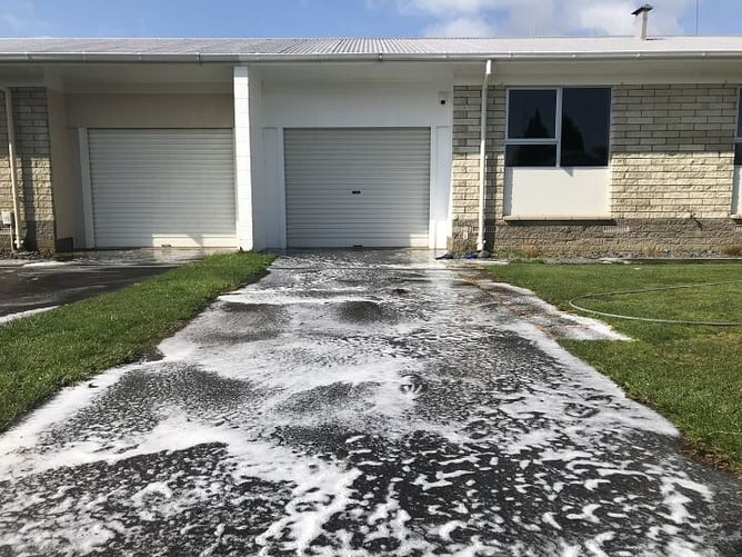driveway being cleaned by Dry Gutts Hamilton