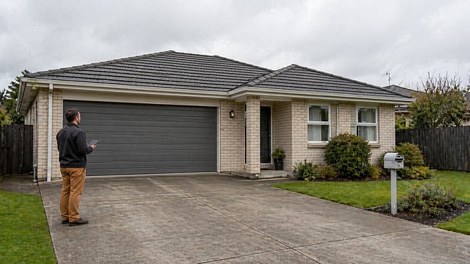 house being inspected after cleaning external surfaces, created by ai