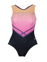 Sleeveless Gymnastics Leotard with colour fade from sky blue to dark blue with white and blue swirl pattern 