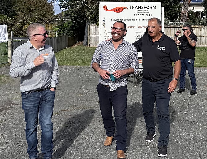 (Left) - CEO for Transform Aotearoa, Brett Fleming, (Middle) - SWIFT Chair, James Whetu, (Right) Well-loved Driver Instructor at Transform Aotearoa, Lamen Hohaia