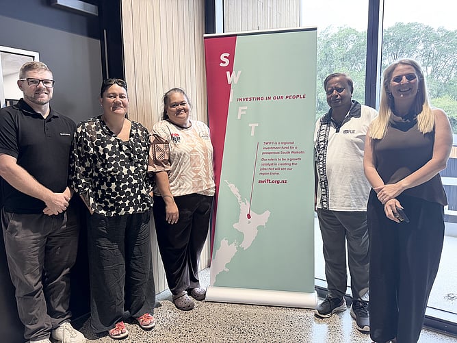 (Left to Right) Community Leaders Jonathan Eaton, Marama Tahapehi, Maria Tarai, Mohan Lal and Debbie Gisby