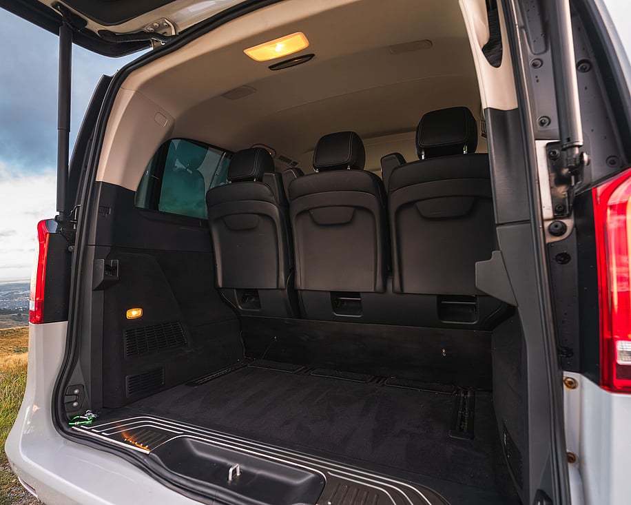 Mercedes V220d interior cargo area and rear seating from boot