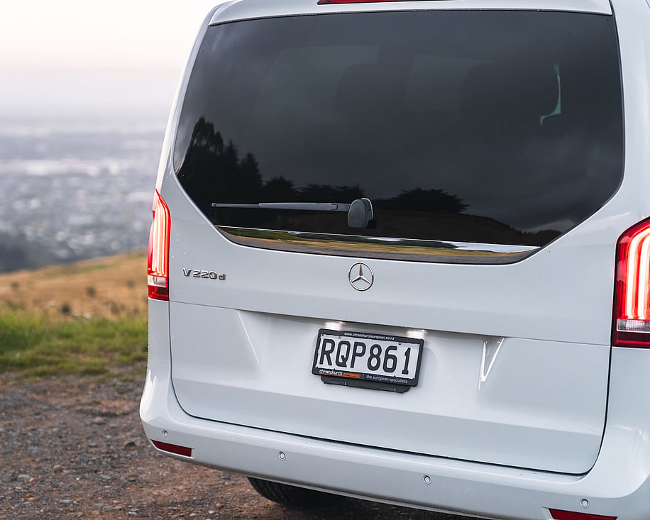 Mercedes V220d rear view with countryside backdrop