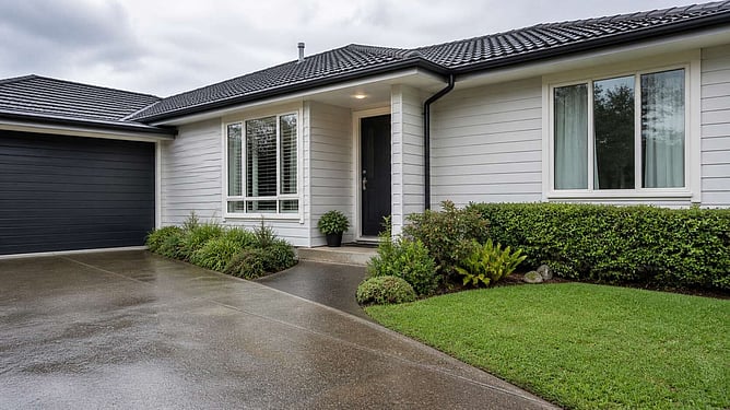 outside of Hamilton house that has been softwashed professionally. Ai created image