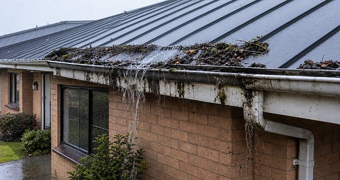 roof overflow and blockages causing issues for gutters ai created