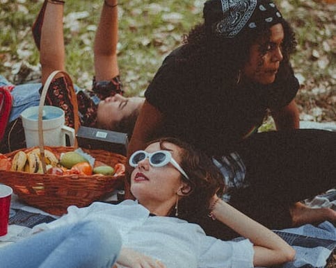 Picnic under the trees at Arcus women's private retreat for friends to relax together with fully catered yummy wholesomefood