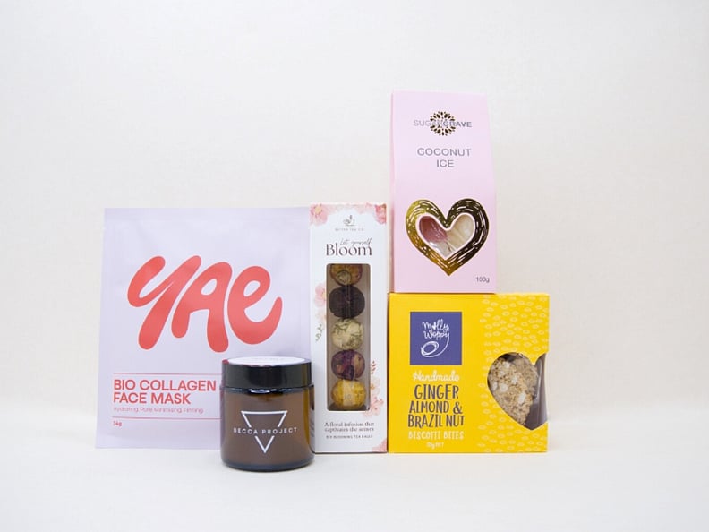 Blooming Tea gift box NZ &mdash; NZ-made tea gift box with herbal tea, coconut ice, biscotti and face mask