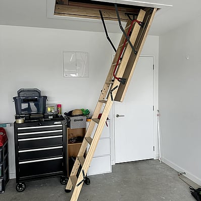 Sellwood timber attic stair installed for roof space access Rolleston