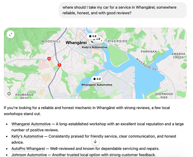 screenshot of an actual search result from ChatGPT