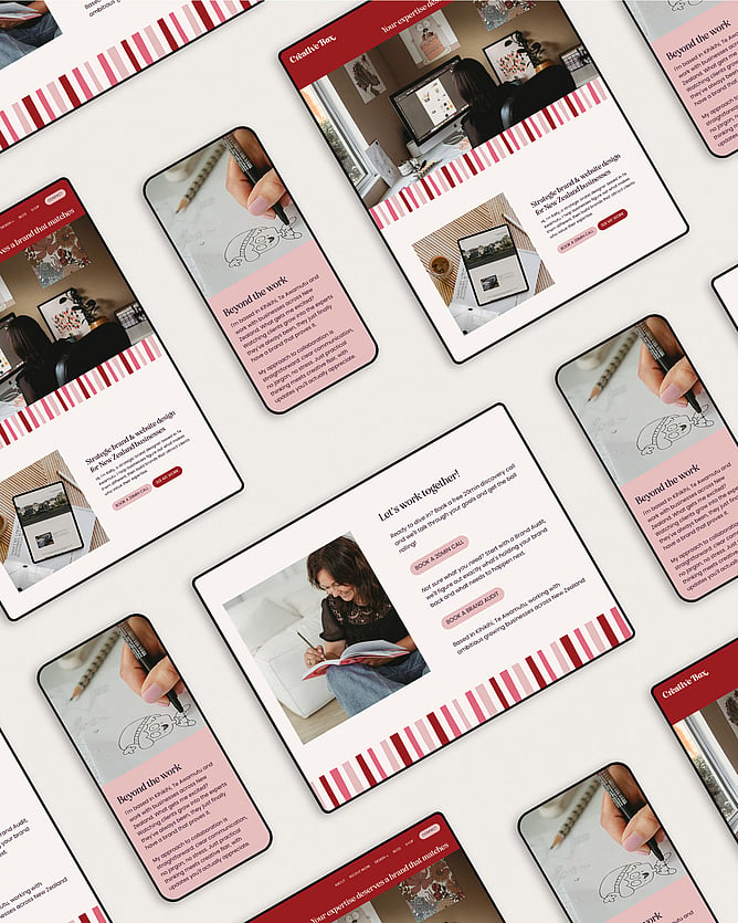 Image of ipad and iphone mockups of Creative Box's new branding & website design website in red & pink. Creative Box. Te Awamutu. New Zealand.