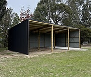 3 bay coloursteel pole shed 1 concrete bay 