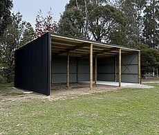 3 bay coloursteel pole shed 1 concrete bay