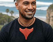  Hand carved Rimu wood Whai (stingray) featuring an engraved traditional Kowhaiwhai design 