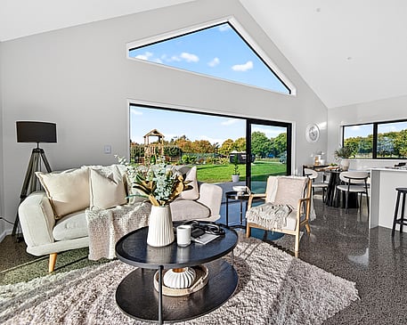 Light filled living space in Gordonton new build by Whitechurch Construction, Te Awamutu builders.