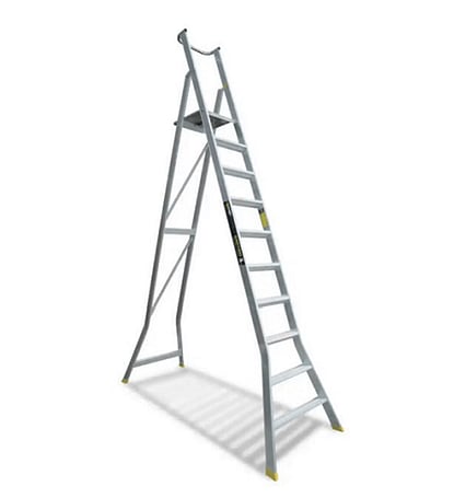 Hire a ladder in Mangawhai from Tony's Hire. Call Tony to hire construction euipement. Easy Access Warthog Welded Platform Ladder 10-Step 2.82m