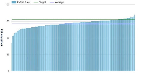 6-week in-calf results from all VetSouth farms - each bar represents one farm.