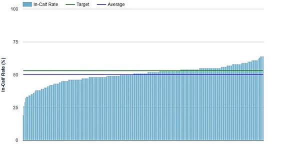 3-week in-calf results from all VetSouth farms - each bar represents one farm.