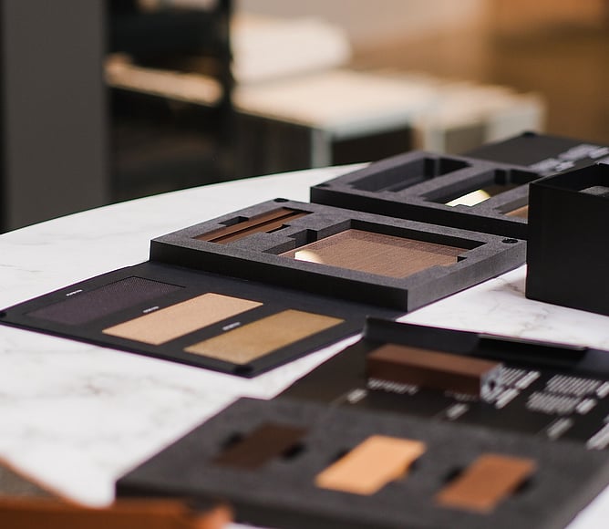 Material selection samples sent to overseas home building client