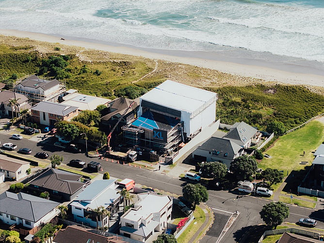 Architectural coastline home under construction in New Zealand