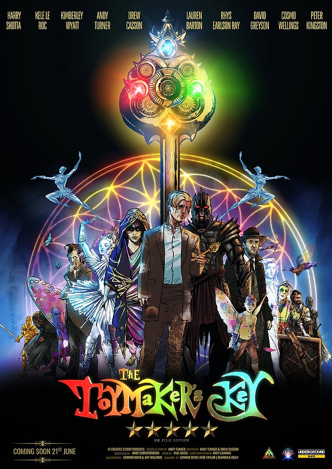 Poster for 'THE TOYMAKER’S KEY', an independent British motion comic fantasy film directed by Andy Turner and Drew Casson, premiering at Regent Street Cinema on 21 June 2026.
