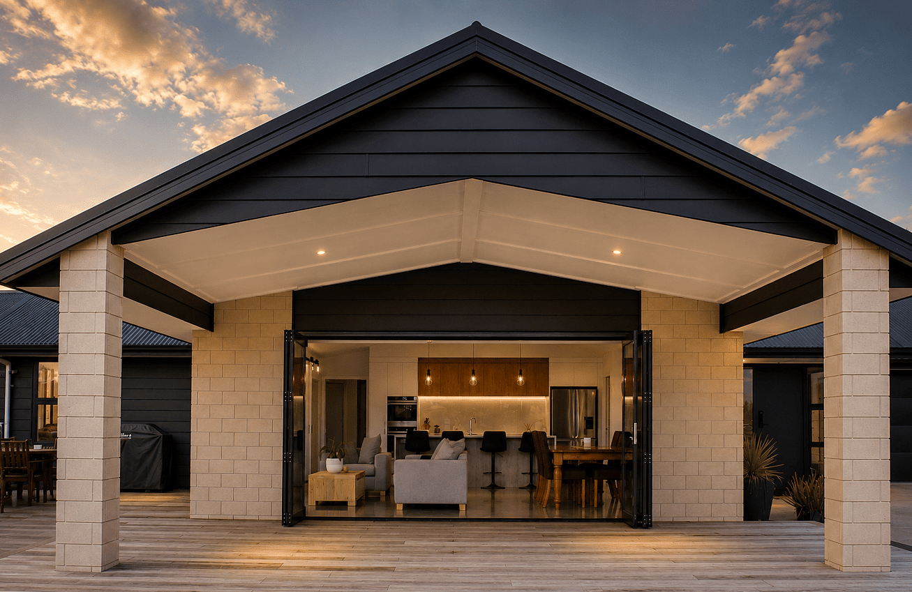 Image of light modern new kitchen with timber accents. New home built by Otorohanga builders Coull Builders.