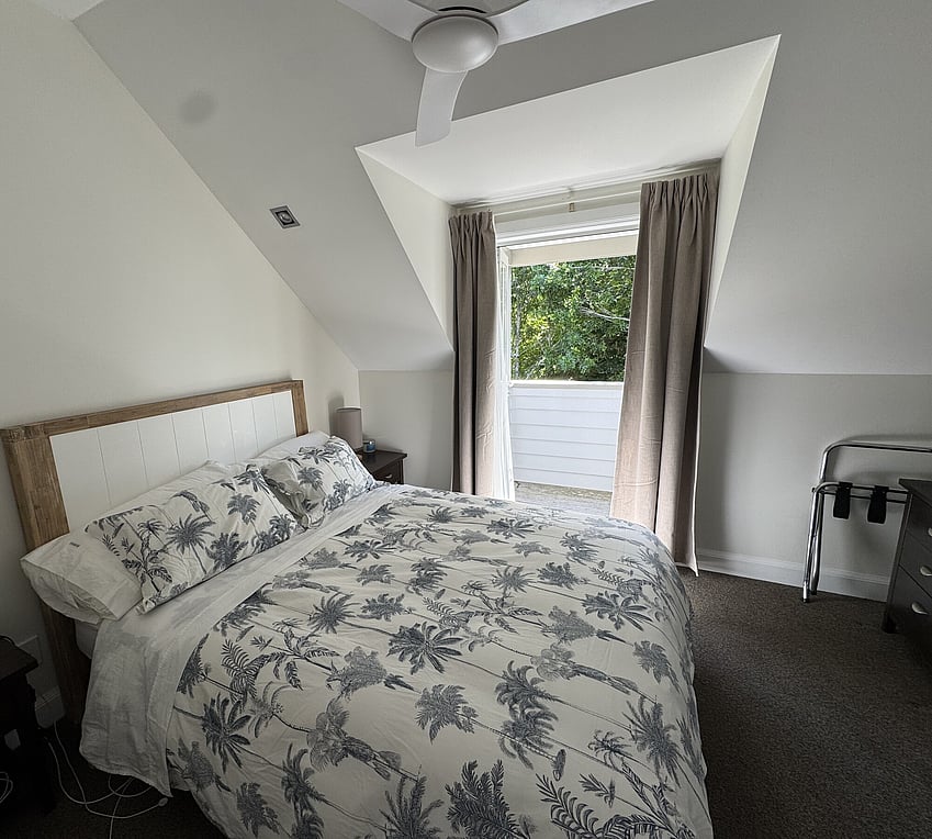 remium queen bedroom with cooling ceiling fan at Crab Shack Cottage Russell