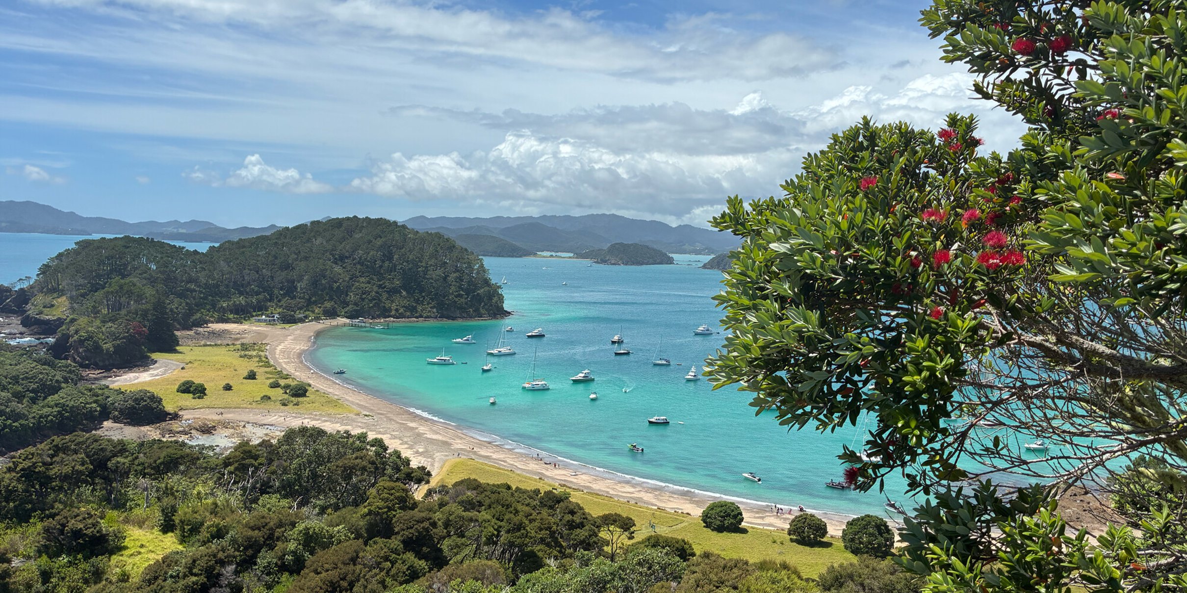 The iconic twin turquoise lagoons at Motuarohia Island Wildlife Refuge, a popular day trip boat destination from Crab Shack Cottage Russell