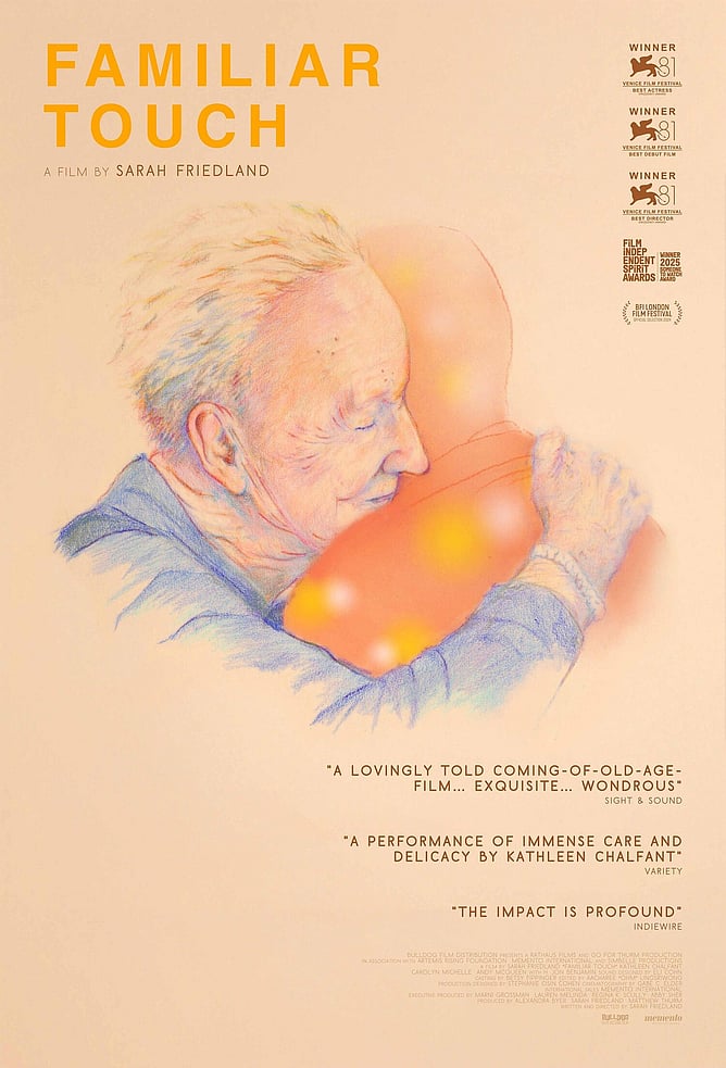 Poster for 'FAMILIAR TOUCH', Sarah Friedland’s award-winning coming-of-old-age drama, released in select UK and Irish cinemas from 19 June 2026 via Bulldog Film Distribution.