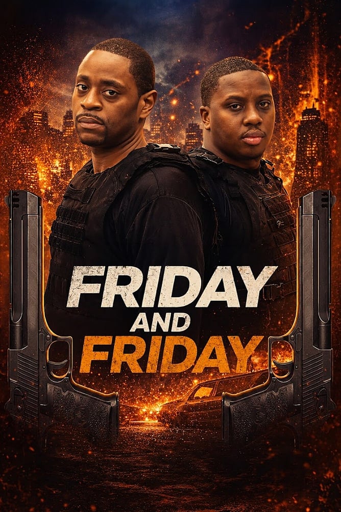 Poster for 'FRIDAY AND FRIDAY', a 2026 Harlem-set crime comedy directed by Christopher Johnson and released worldwide on Digital and VOD by Breaking Glass Pictures.