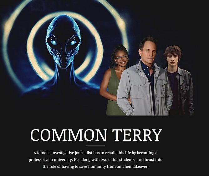 Poster for 'COMMON TERRY', a sci-fi mystery series created and written by David Yost, the original Blue Power Ranger from 'MIGHTY MORPHIN POWER RANGERS'.