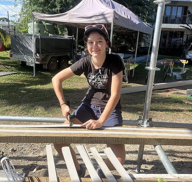 Gabby is loving the fact that she can easily spend a day on the building site now she is doing Te Kura.