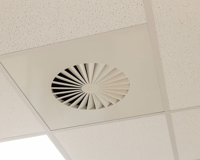 Ceiling air diffuser vent used in airflow testing for BWOF compliance