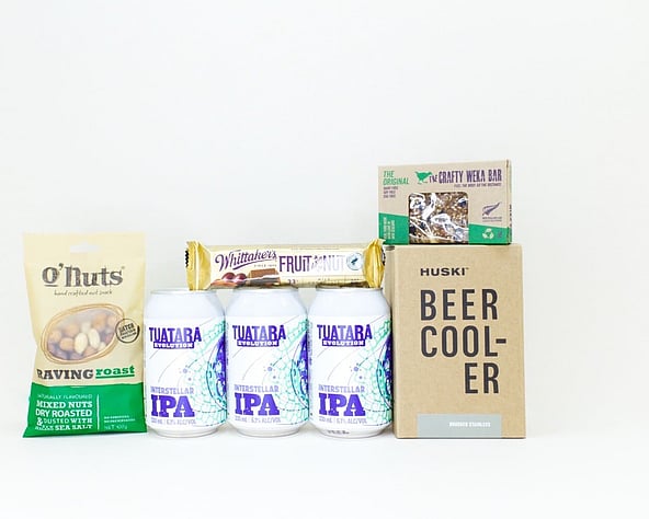 Craft Beer gift box NZ — NZ-made gift box for him with craft beer, beer cooler, nuts and chocolate