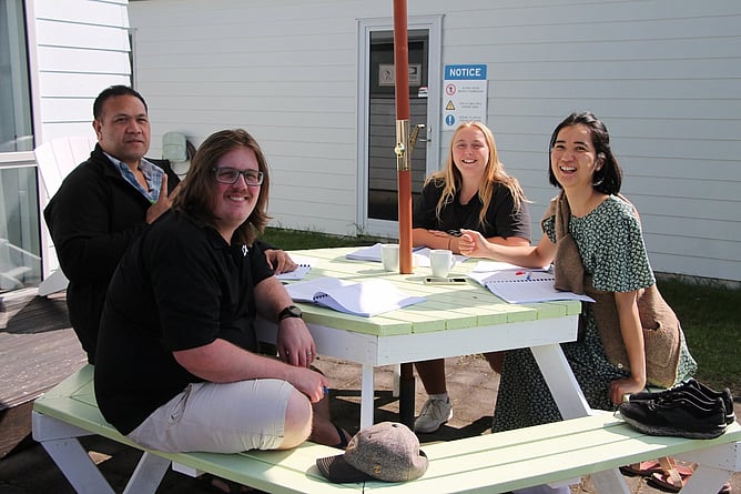 Cornerstone intern Hugh Wilson (left front) with other students at recent a Pathways block course.
