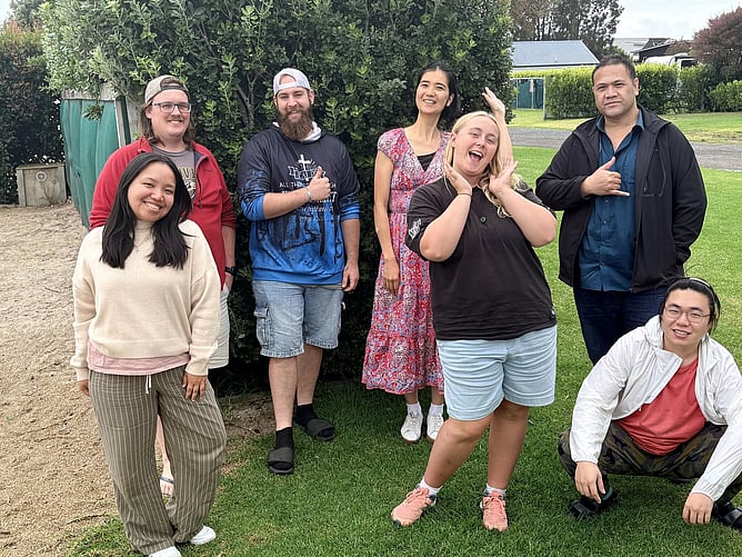Hugh (back row in red jumper), along with some fellow Pathways students.