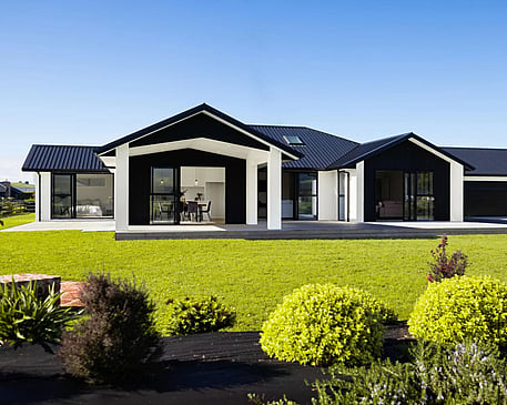 Image of modern new home with alfresco covered areas for entertaining at Collinson Street, Pirongia, by Waikato residential builders Whitechurch Construction Limited.