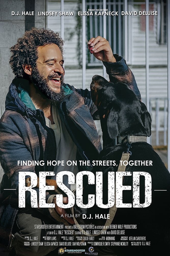 Poster for 'RESCUED', a 2026 drama written, directed and produced by D.J. Hale, starring D.J. Hale, Lindsey Shaw, David DeLuise and Elissa Kapneck.