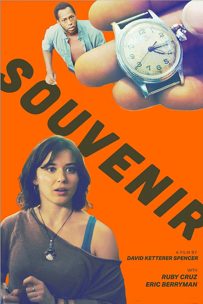 Poster for 'SOUVENIR', a 2026 New York indie dramedy written and directed by David Ketterer Spencer, starring Ruby Cruz, Eric Berryman and Janeane Garofalo.