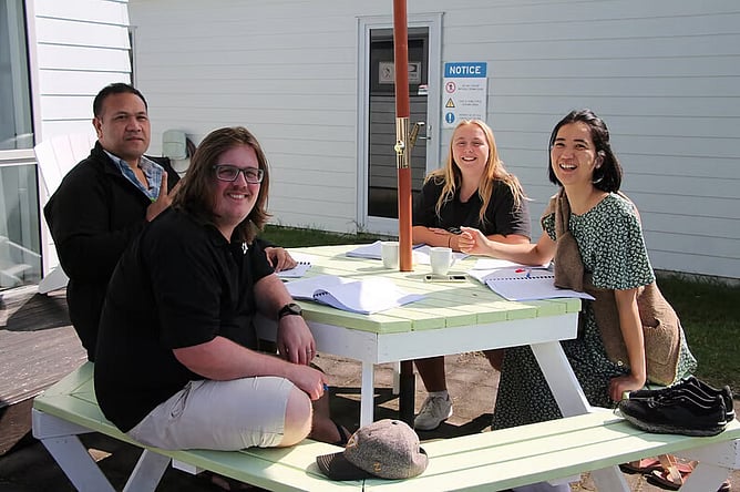Cornerstone intern Hugh Wilson (left front) with other students at recent a Pathways block course.