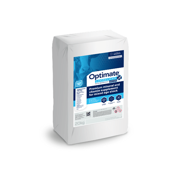 OptiMate Looselicks Hi Phos 20kg bag for mineral and vitamin supplements for mixed age dairy cows
