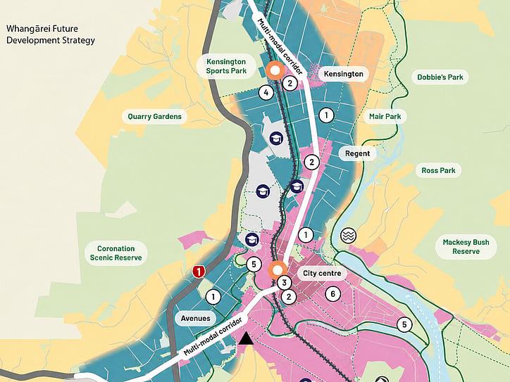 Spatial growth corridor map from the Whangārei Future Development Strategy