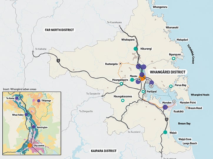 Spatial planning map showing growth areas in the Whangārei Future Development Strategy